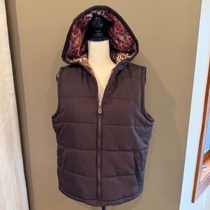 George by Mark Eisen Chocolate Puffer Hooded Vest Zip Up,  Size Large